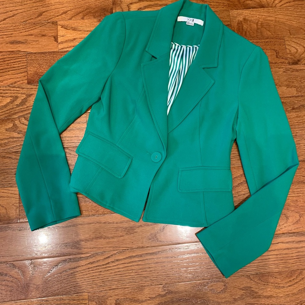 Emerald Green Fitted Crop Blazer S